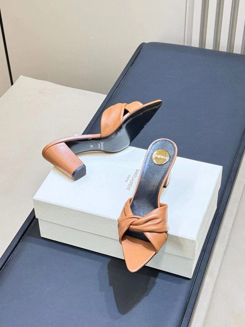 26S KNOTTED MULE HEELS IN TAN LAMBSKIN LEATHER
