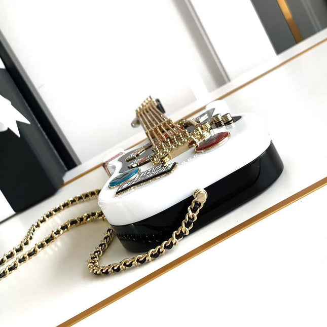 CHANEL WHITE GUITAR MINAUDIERE BAG