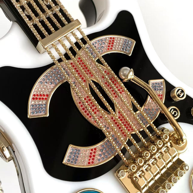 CHANEL WHITE GUITAR MINAUDIERE BAG