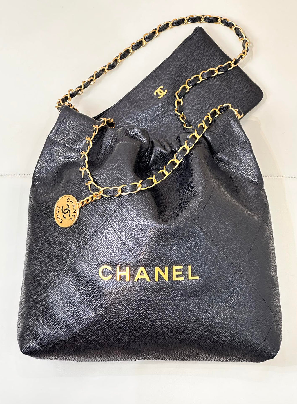 CHANEL 26S DRAWSTRING SHOULDER BAG 35 IN BLACK CAVIAR CALFSKIN