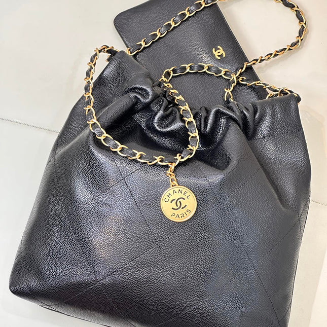 CHANEL 26S DRAWSTRING SHOULDER BAG 35 IN BLACK CAVIAR CALFSKIN