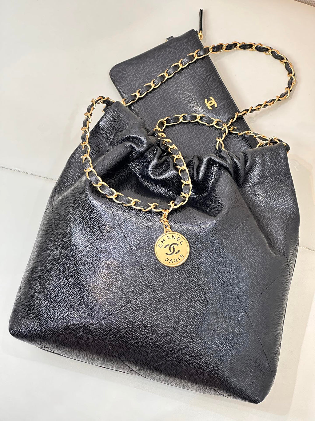 CHANEL 26S DRAWSTRING SHOULDER BAG 35 IN BLACK CAVIAR CALFSKIN