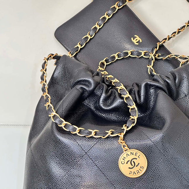 CHANEL 26S DRAWSTRING SHOULDER BAG 35 IN BLACK CAVIAR CALFSKIN