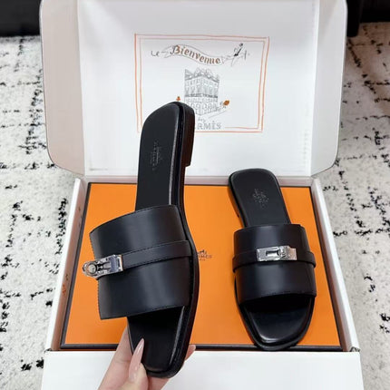 HM 26S GIULIA SANDAL IN BLACK CALFSKIN GOLD HARDWARE 27626