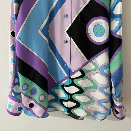 PUCCI  LONG SLEEVE SHIRT GEOMETRIC PRINT PURPLE BLUE SILK