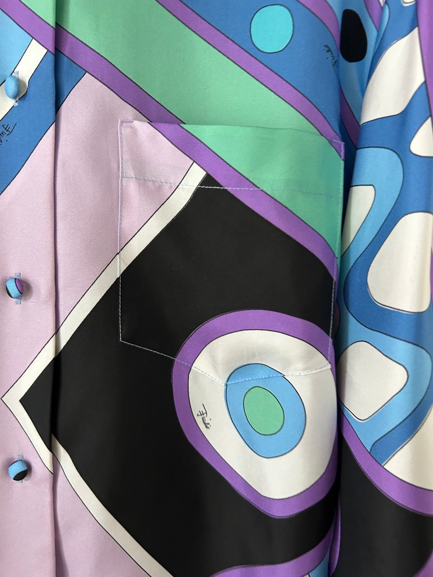 PUCCI  LONG SLEEVE SHIRT GEOMETRIC PRINT PURPLE BLUE SILK