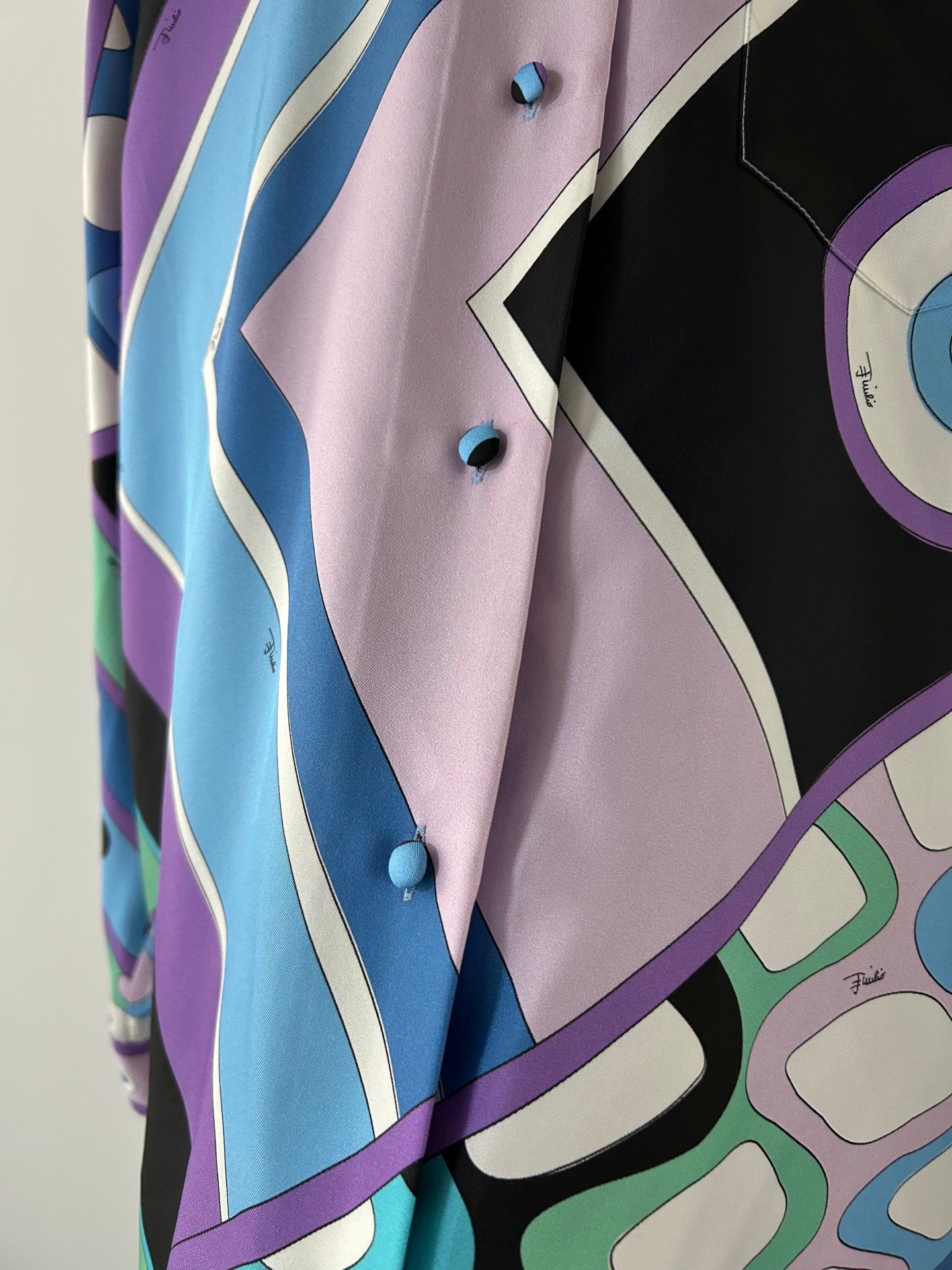 PUCCI  LONG SLEEVE SHIRT GEOMETRIC PRINT PURPLE BLUE SILK
