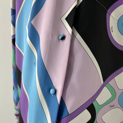 PUCCI  LONG SLEEVE SHIRT GEOMETRIC PRINT PURPLE BLUE SILK