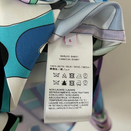 PUCCI  LONG SLEEVE SHIRT GEOMETRIC PRINT PURPLE BLUE SILK