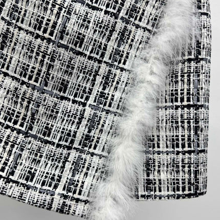 CHANEL 26S SHORTS TWEED PLAID BLACK WHITE WOOL BLEND