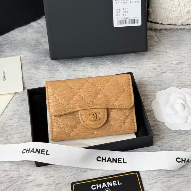 CHANEL CAVIAR QUILTED FLAP CARD HOLDER IN BEIGE LAMBSKIN