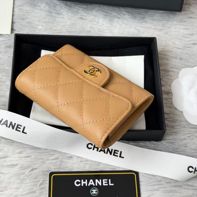 CHANEL CAVIAR QUILTED FLAP CARD HOLDER IN BEIGE LAMBSKIN