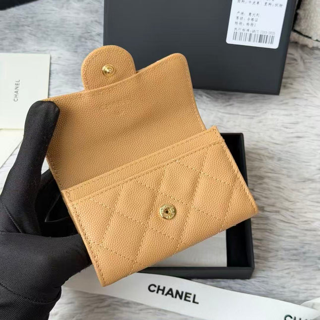 CHANEL CAVIAR QUILTED FLAP CARD HOLDER IN BEIGE LAMBSKIN