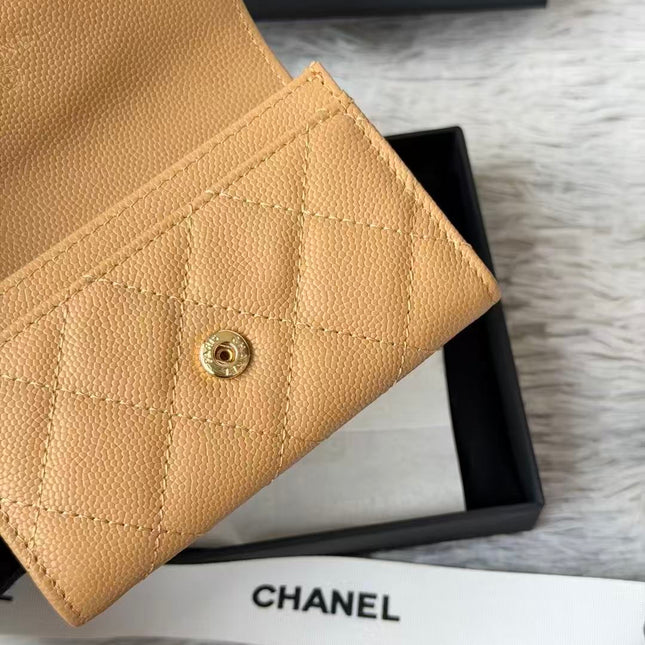 CHANEL CAVIAR QUILTED FLAP CARD HOLDER IN BEIGE LAMBSKIN