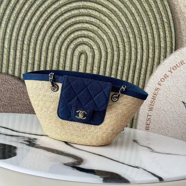 CHANEL 26S TOTE BAG IN BEIGE DENIM RAFFIA