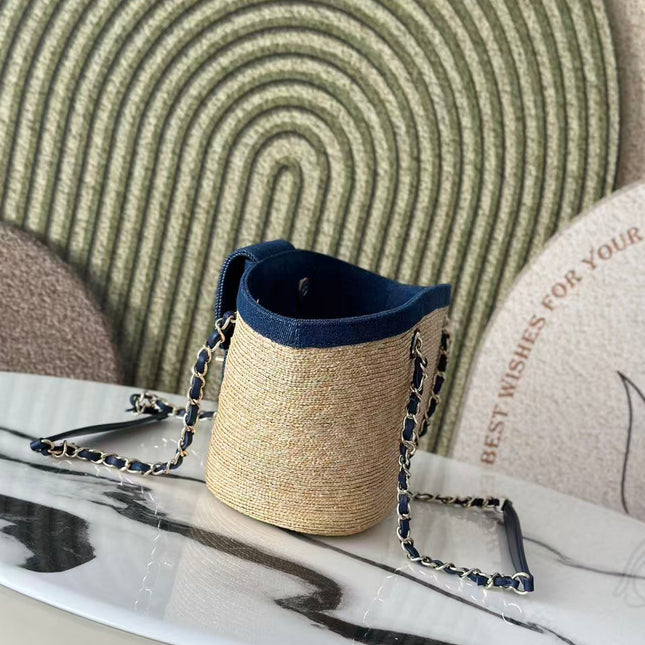 CHANEL 26S TOTE BAG IN BEIGE DENIM RAFFIA