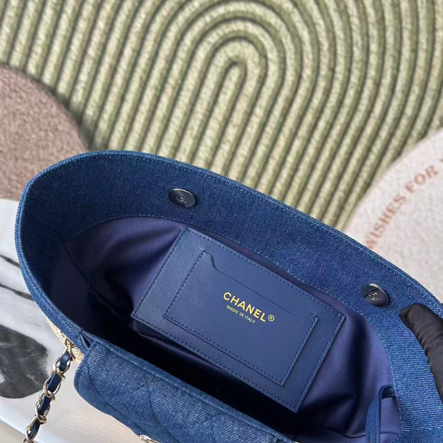 CHANEL 26S TOTE BAG IN BEIGE DENIM RAFFIA