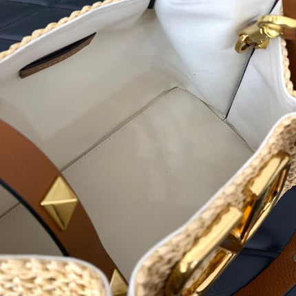 GARAVANI ROCKSTUD VLOGO TOTE 35 IN RAFFIA