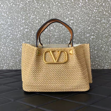GARAVANI ROCKSTUD VLOGO TOTE 35 IN RAFFIA