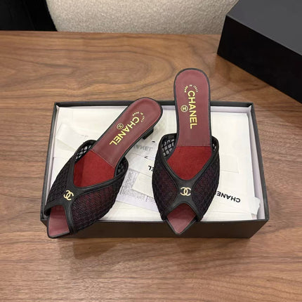 CHANEL 26S BEACH MULES 30MM IN BLACK MESH AND FARBIC 18726