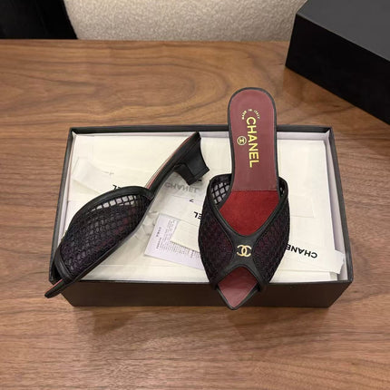 CHANEL 26S BEACH MULES 30MM IN BLACK MESH AND FARBIC 18726