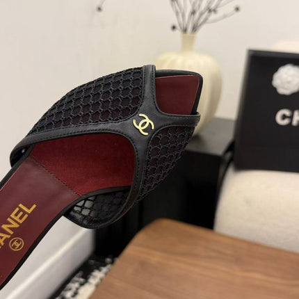 CHANEL 26S BEACH MULES 30MM IN BLACK MESH AND FARBIC 18726