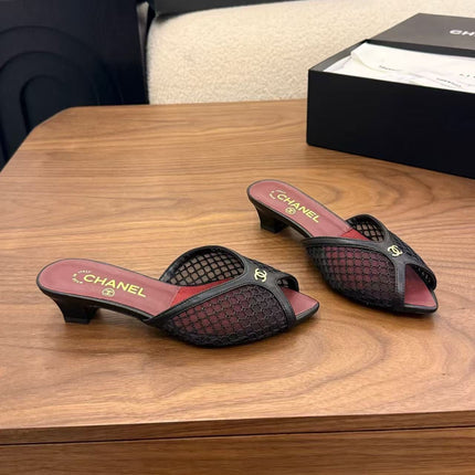 CHANEL 26S BEACH MULES 30MM IN BLACK MESH AND FARBIC 18726