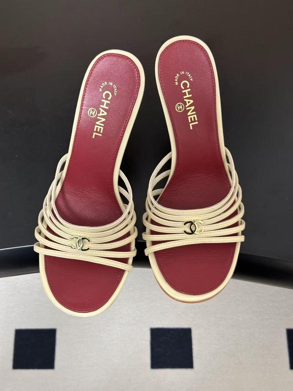 CHANEL 26S MULTI STRAP MULE IN IVORY LAMBSKIN