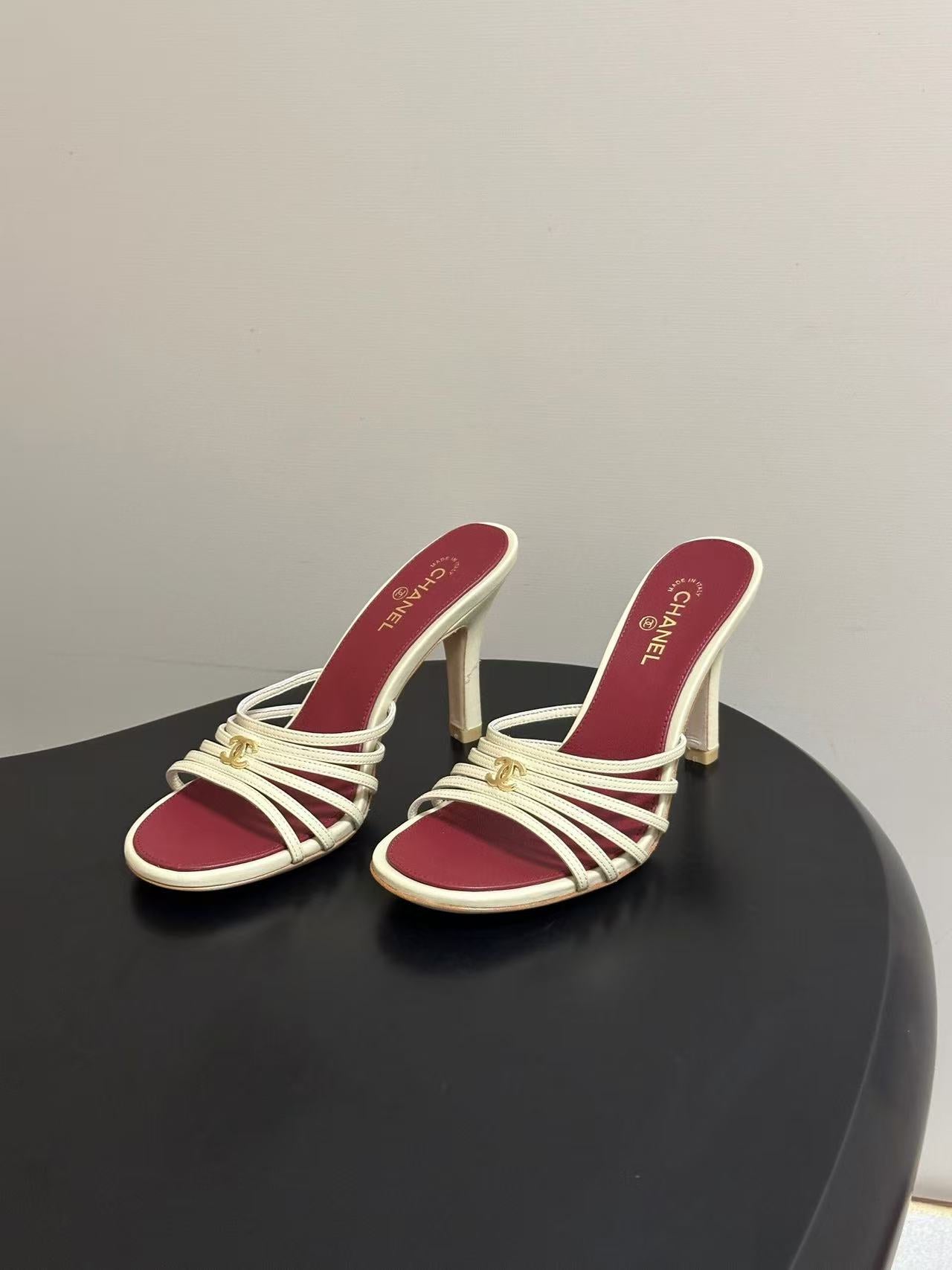 CHANEL 26S MULTI STRAP MULE IN IVORY LAMBSKIN
