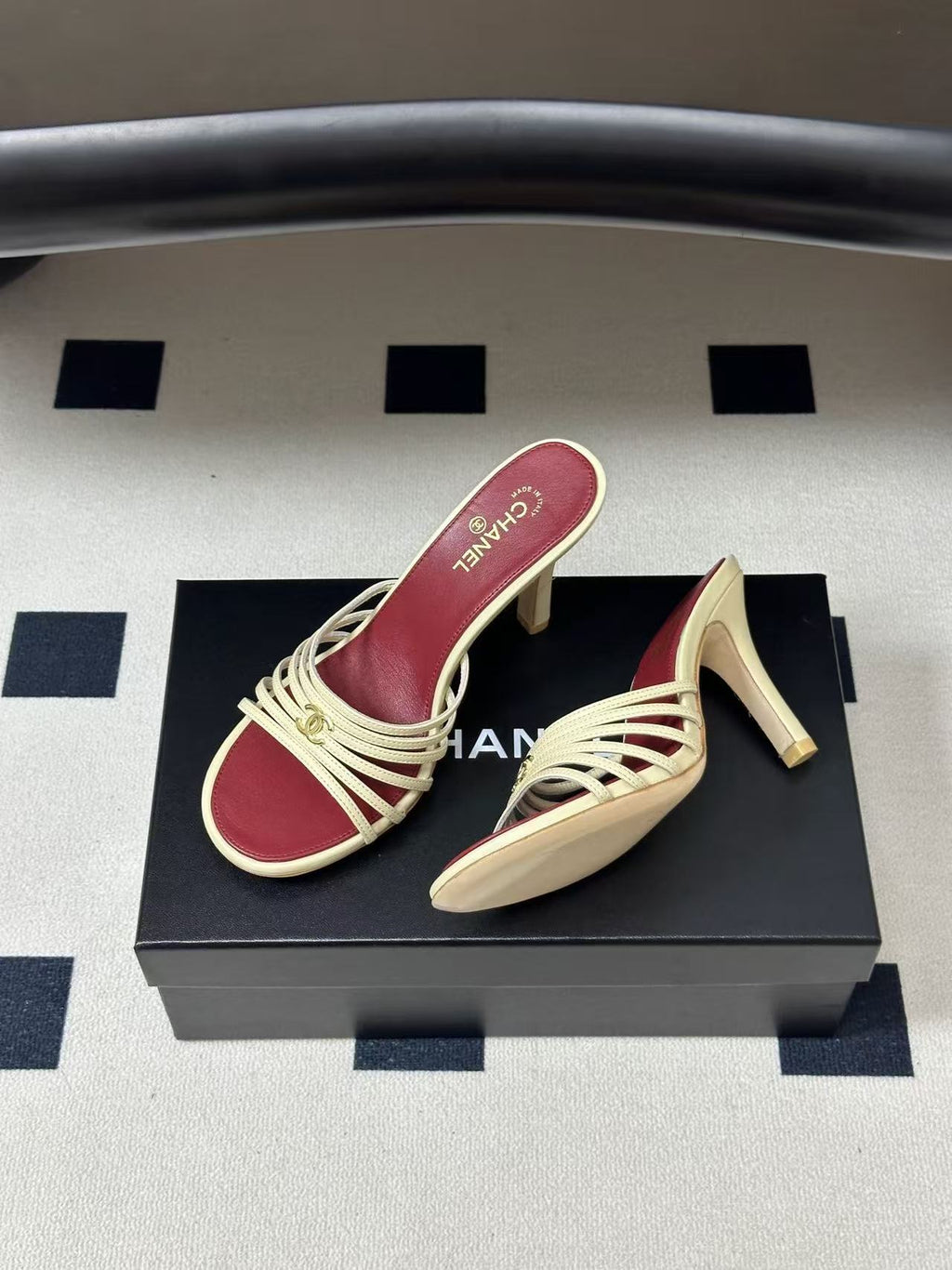 CHANEL 26S MULTI STRAP MULE IN IVORY LAMBSKIN