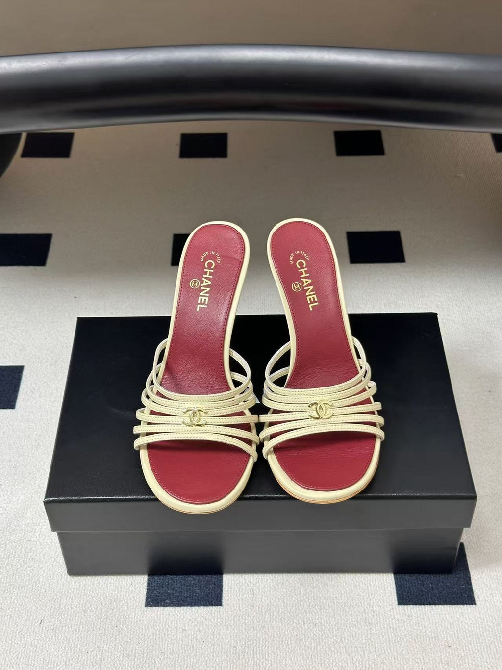 CHANEL 26S MULTI STRAP MULE IN IVORY LAMBSKIN
