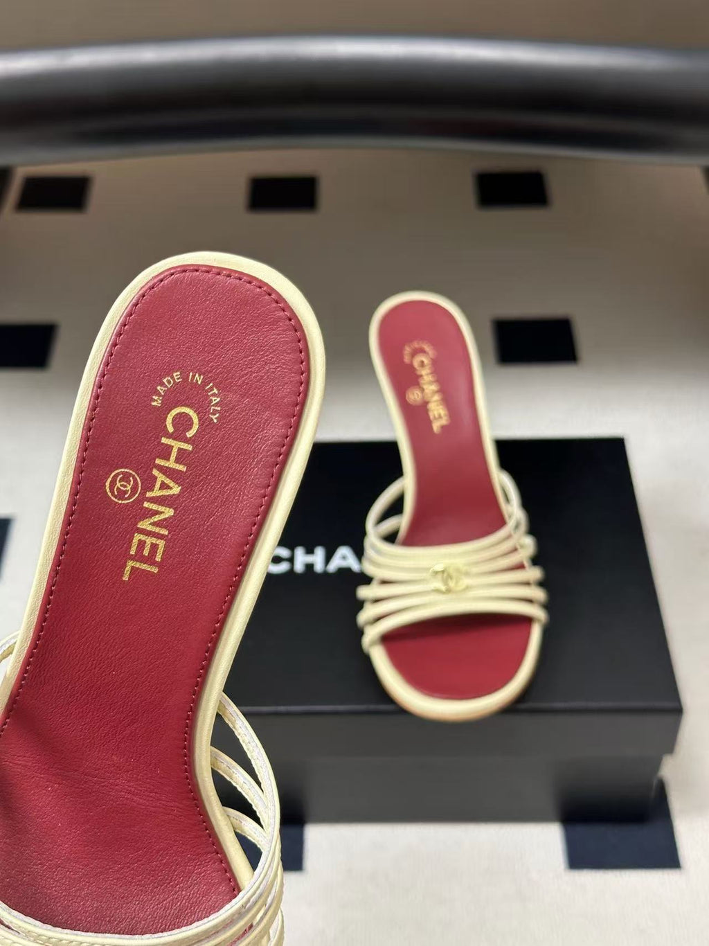 CHANEL 26S MULTI STRAP MULE IN IVORY LAMBSKIN