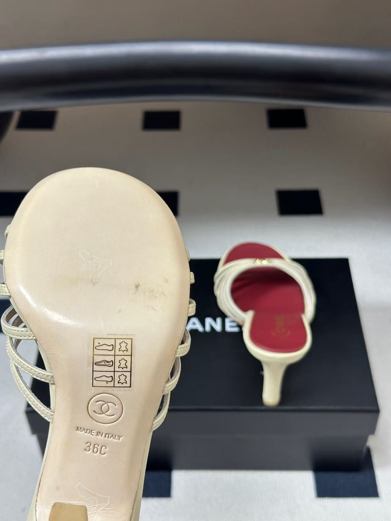 CHANEL 26S MULTI STRAP MULE IN IVORY LAMBSKIN