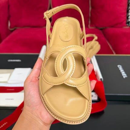 CHANEL 26S DOUBLE CC SANDAL IN BEIGE CALFSKIN
