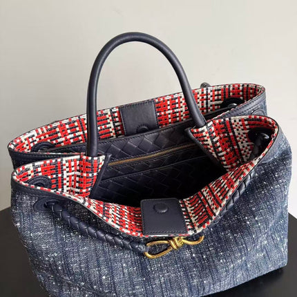 BOTTEGA 26S TOTE BAG 35CM IN BLUE BRAIDED LEATHER