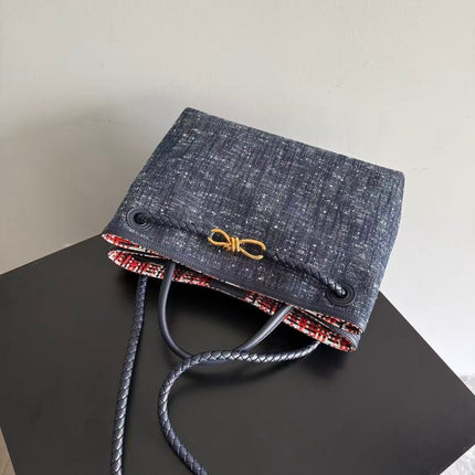 BOTTEGA 26S TOTE BAG 35CM IN BLUE BRAIDED LEATHER