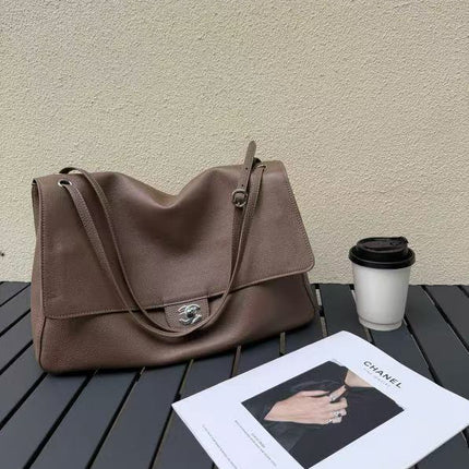 CHANEL 26S FLAP SHOULDER BAG IN TAUPE GRAINED CALFSKIN