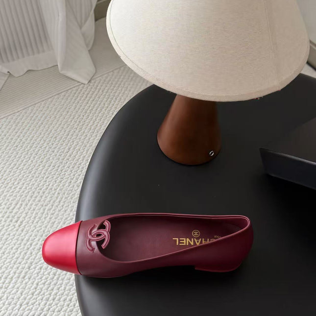 CHANEL 26S BALLET FLATS IN BURGUNDY & RED LAMBSKIN 26726