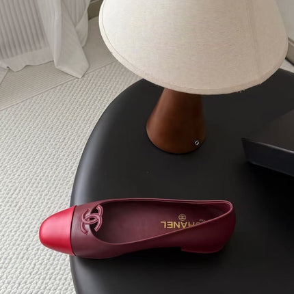 CHANEL 26S BALLET FLATS IN BURGUNDY & RED LAMBSKIN 26726