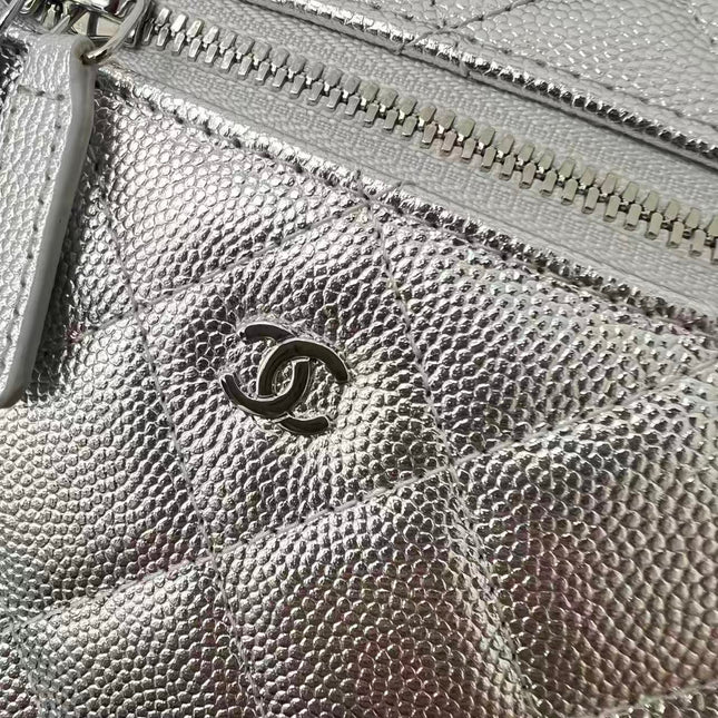 CHANEL 26S QUILTED VANITY CASE IN SILVER CAVIAR