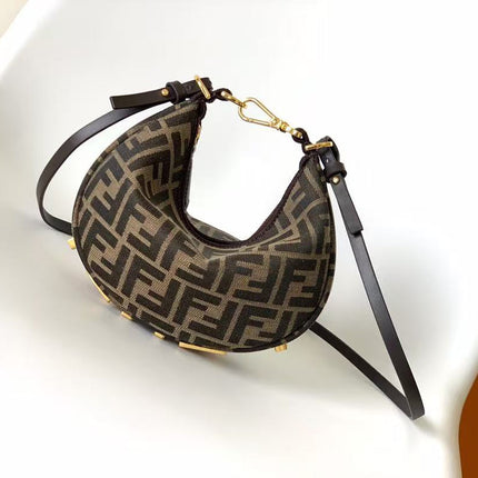FENDI 26S MINI HOBO SHOULDER BAG IN BROWN FF JACQUARD CANVAS