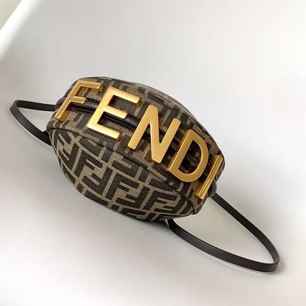 FENDI 26S MINI HOBO SHOULDER BAG IN BROWN FF JACQUARD CANVAS