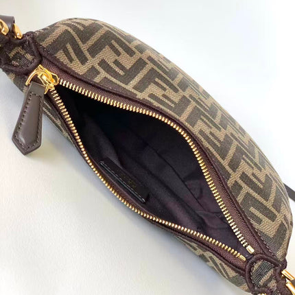FENDI 26S MINI HOBO SHOULDER BAG IN BROWN FF JACQUARD CANVAS