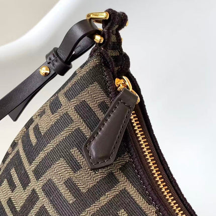 FENDI 26S MINI HOBO SHOULDER BAG IN BROWN FF JACQUARD CANVAS