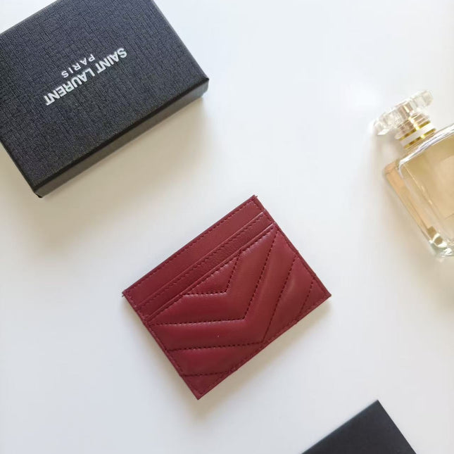 YSL 26S CASSANDRE CARD HOLDER IN BURGUNDY QUILTED LEATHER