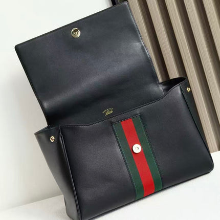 GUCCI 26S PAPARAZZO MEDIUM TOP HANDLE BAG IN BLACK CALFSKIN