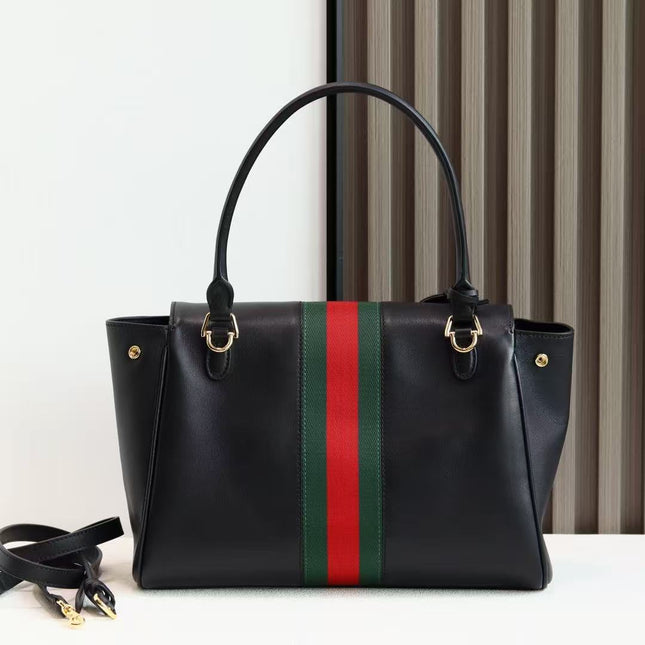 GUCCI 26S PAPARAZZO MEDIUM TOP HANDLE BAG IN BLACK CALFSKIN