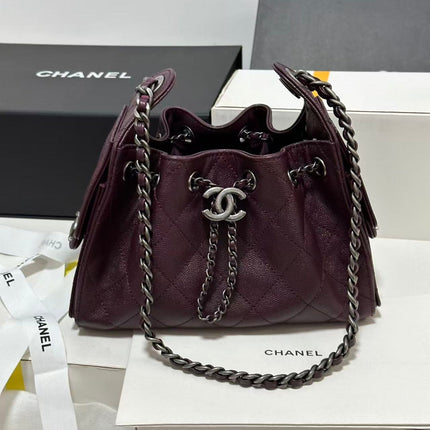 CHANEL 26S HOBO BAG 22 IN BURGUNDY RED CALFSKIN GOLD HARDWARE