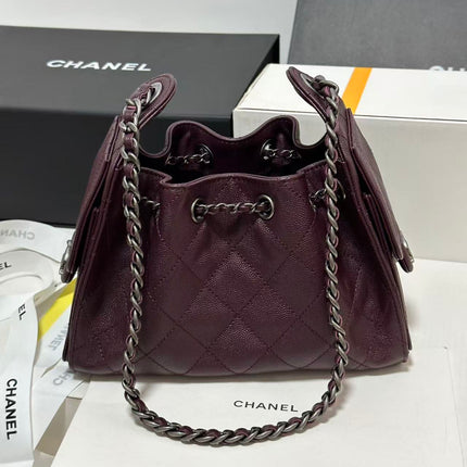 CHANEL 26S HOBO BAG 22 IN BURGUNDY RED CALFSKIN GOLD HARDWARE