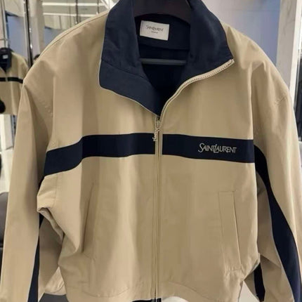 YSL 26S ZIP-UP JACKET IN BEIGE & NAVY COTTON